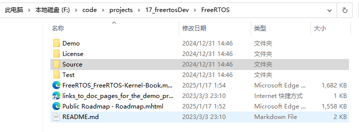 历史 FreeRTOS 下载包中的 Demo、License、Source、Test 与说明文件