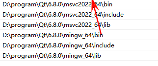 原 PATH 截图:Qt 6.8.0 的 MSVC 与 MinGW bin、include、lib 目录同时存在