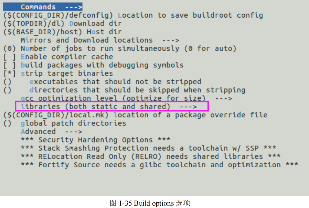 Buildroot 旧版 Build options:defconfig 保存位置、下载目录、并行度与静态共享库选项